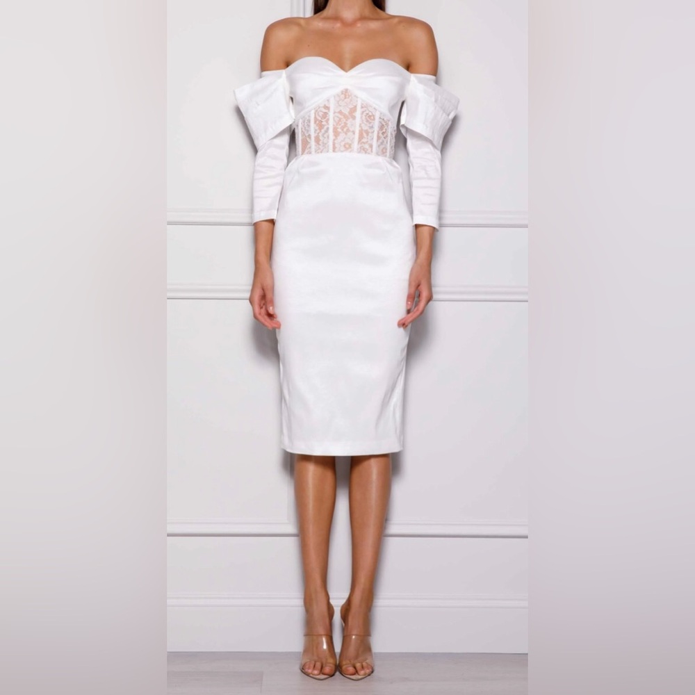 Elle Zeitoune Olivia Off Shoulder Dress Ivory Sz Small EUC!
